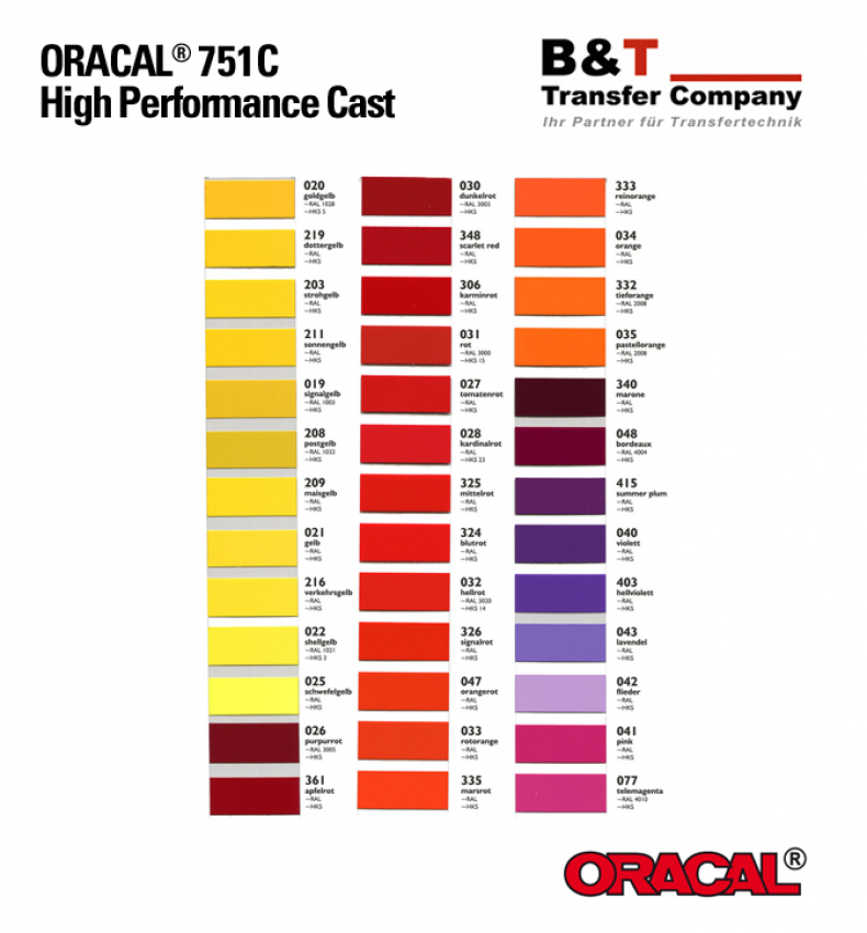 ORACAL® 751C (STANDARDFARBEN) - Meterware, 126 cm Breite
